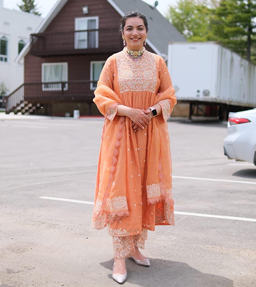 Peach Dori Paisley Frock Style Kurta Set