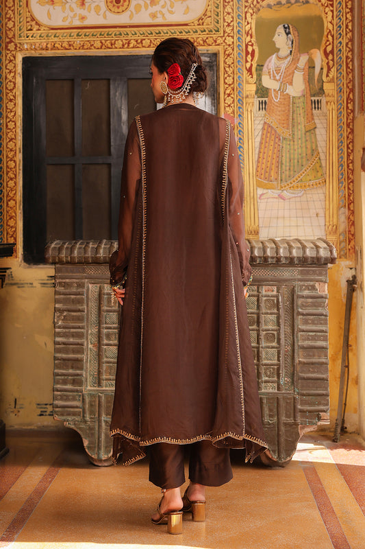 Ahista Brown Pakhi Yoke Pheran Long Kurta Set