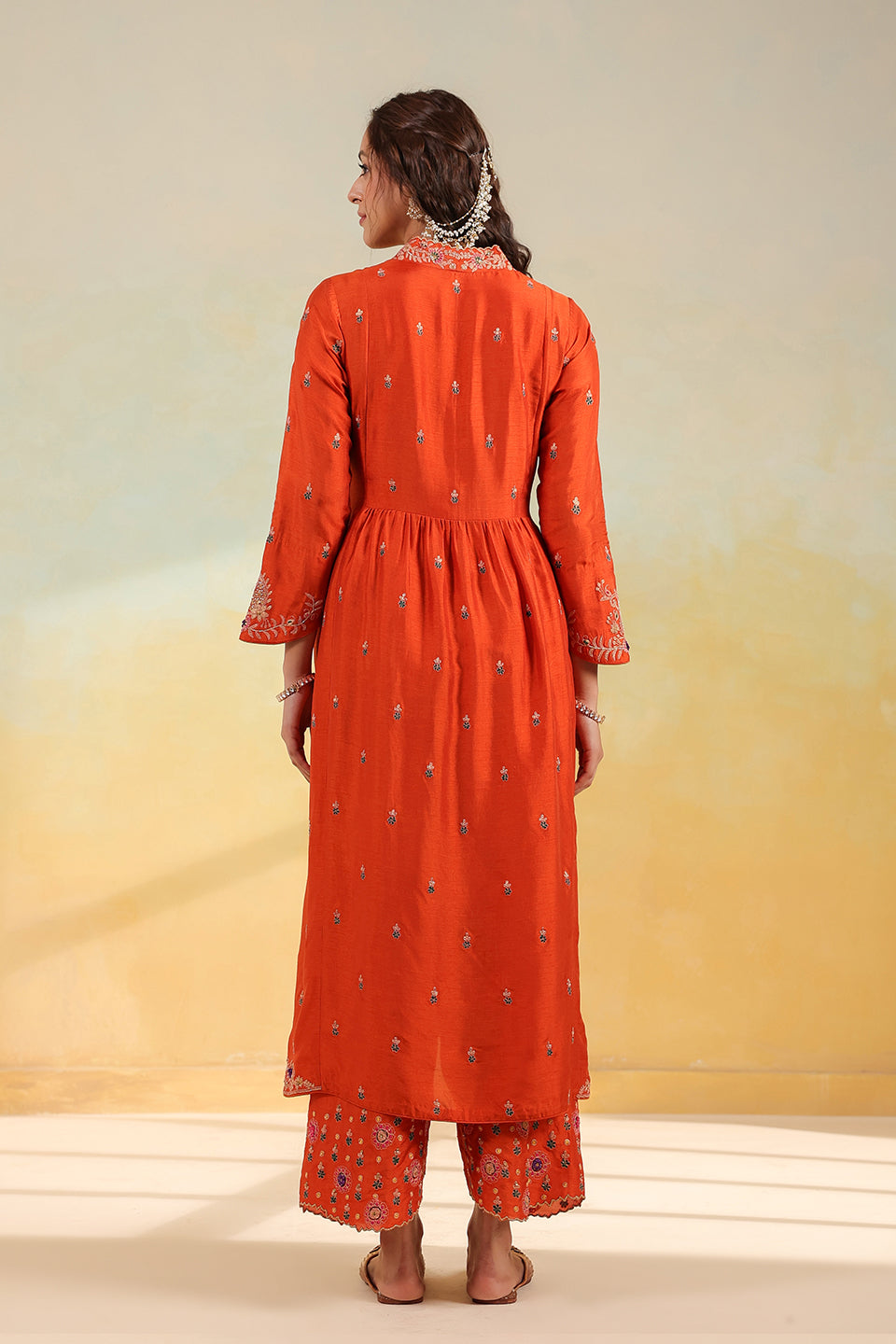 Orange Kairi Buta Jaal Frockstyle