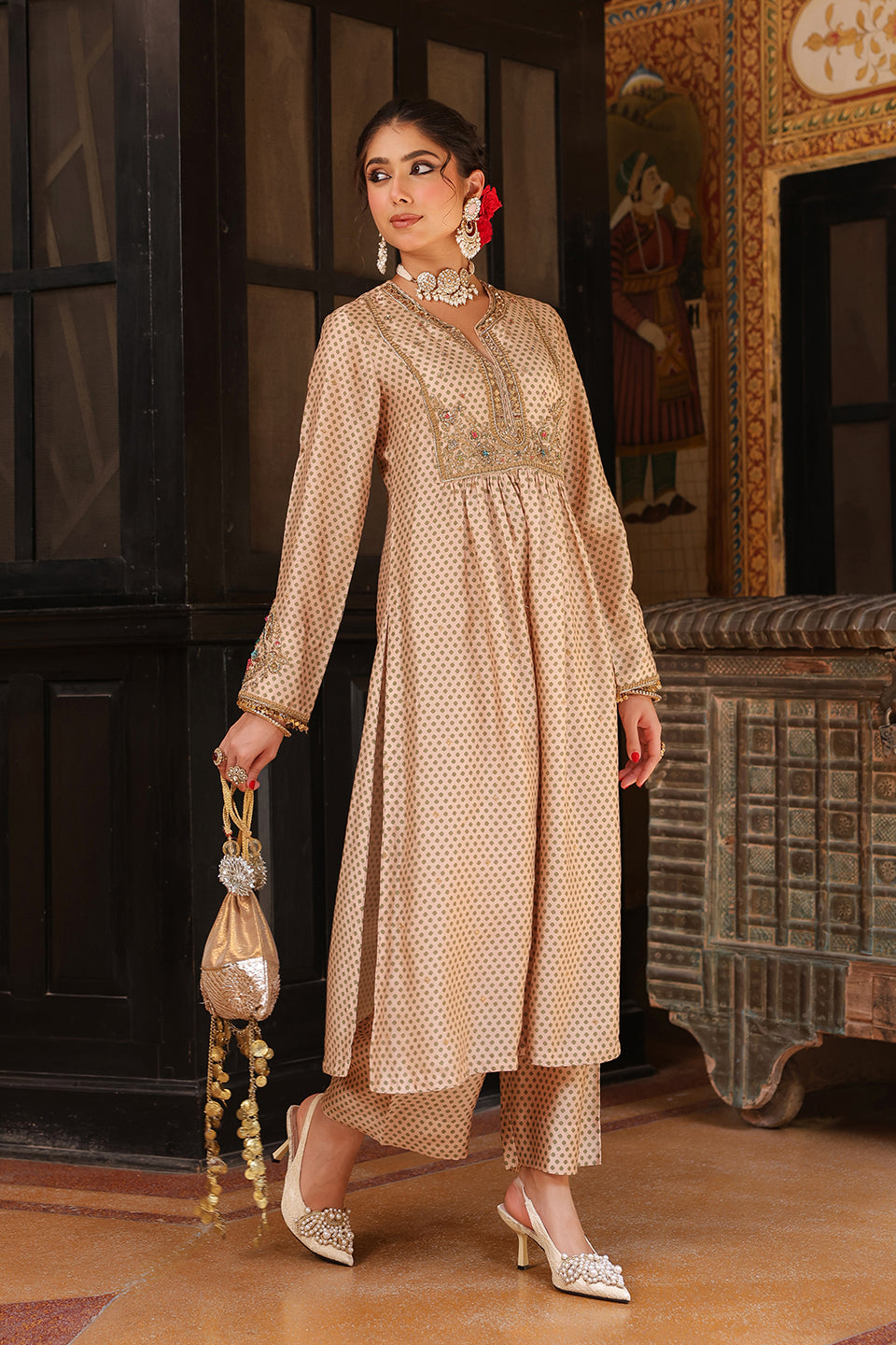 Ahista Ivory Printed Frockstyle Kurta Set