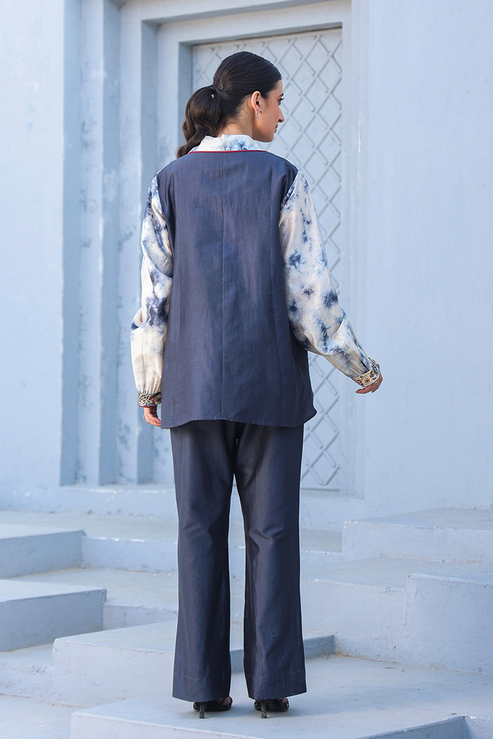Grey Shibori Rose Tie-Up Co-ord Set