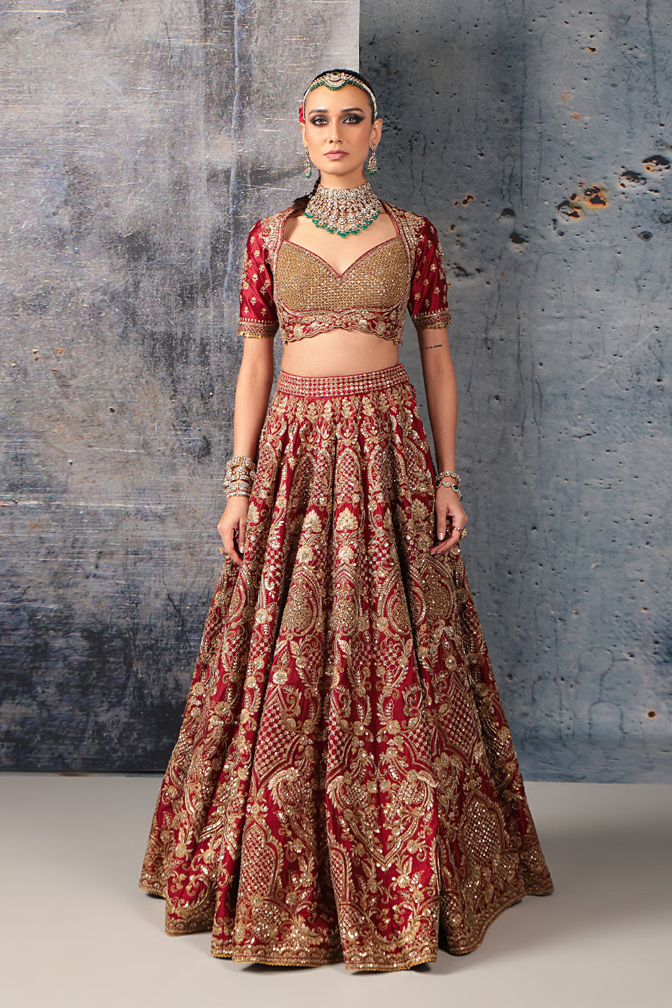 Zar:Rang Maroon Heavy Jaal Lehenga Set
