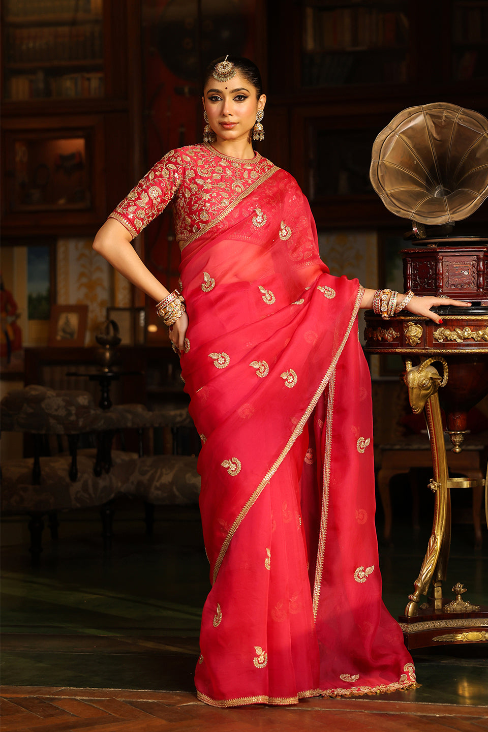 Ahista Dark Pink Gota Patti Saree Set