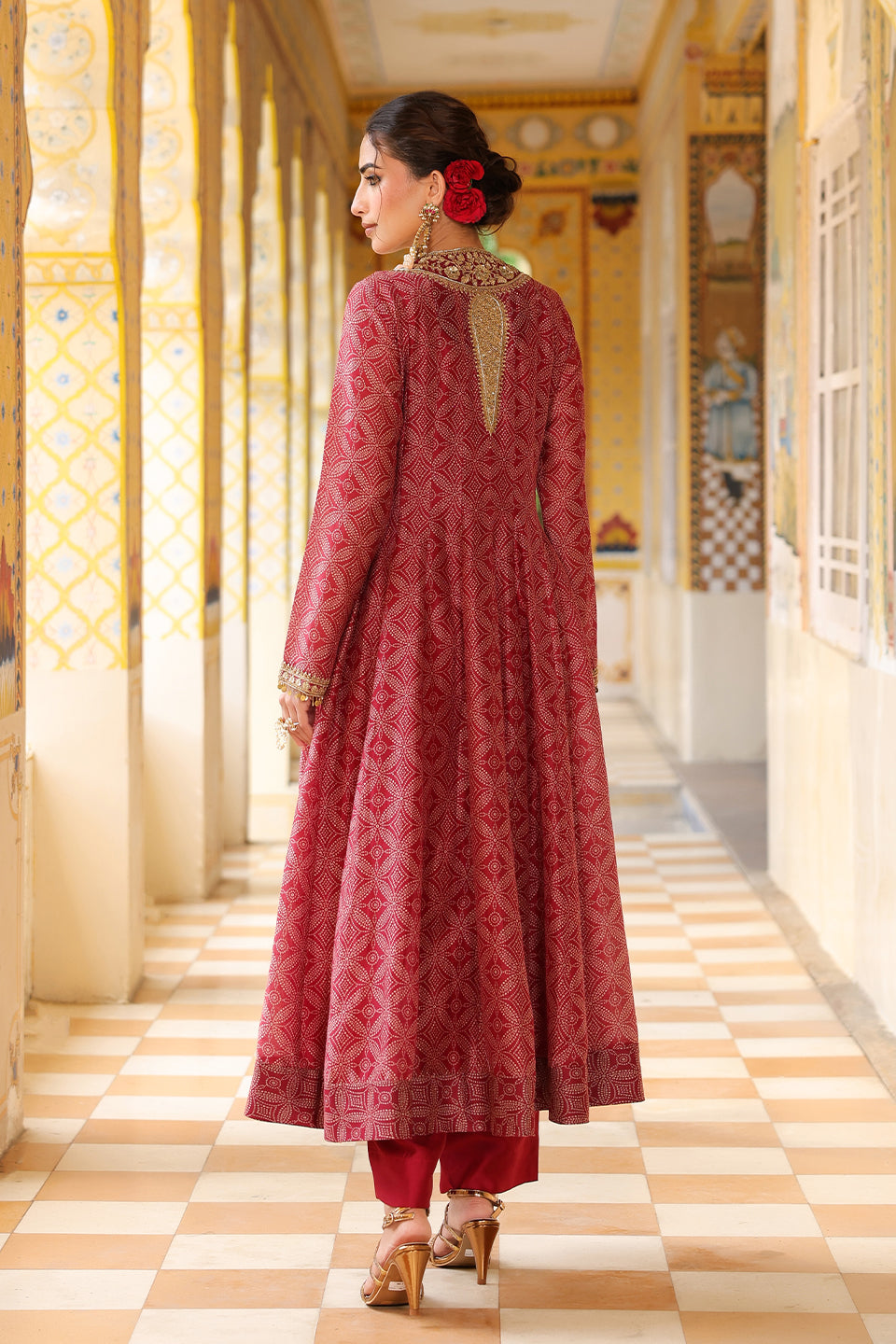 Ahista Maroon Printed Kalidar Set