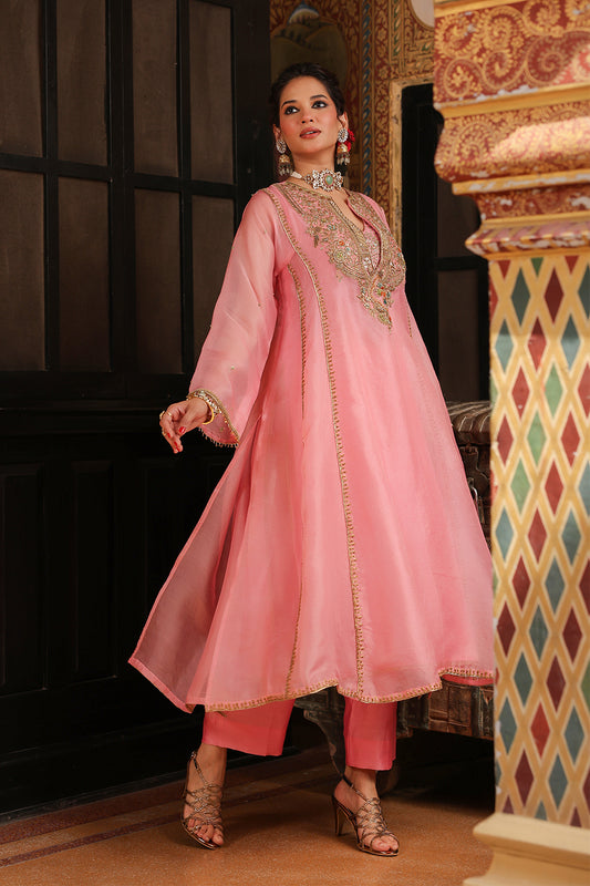 Ahista Pink Pakhi Yoke Pheran Long Kurta Set