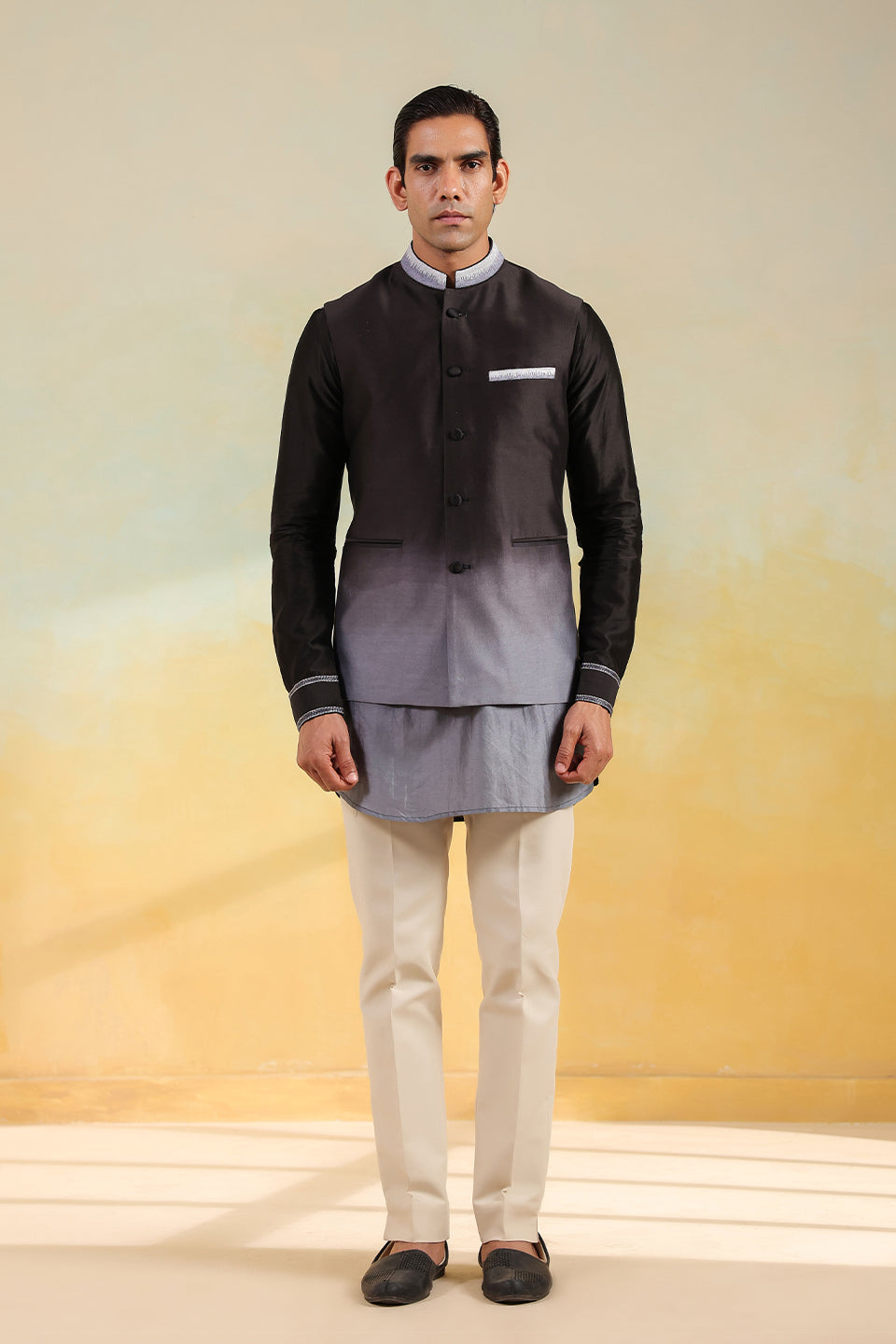 Black Ombre Bandi Kurta Set