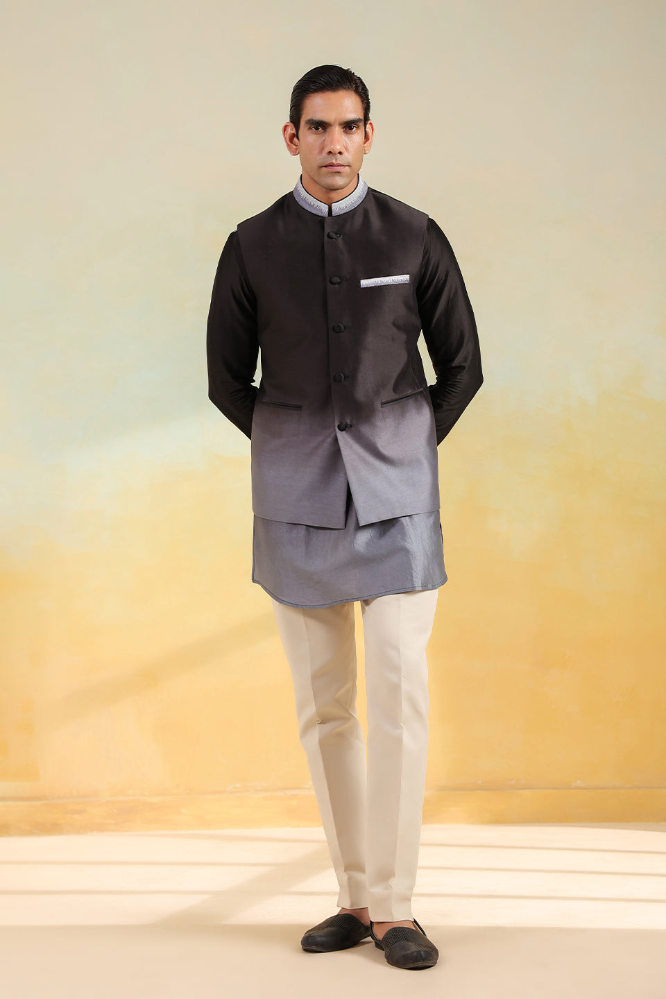 Black Ombre Bandi Kurta Set