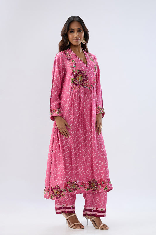 Blossom Pink Gathered Yoke Kurta Set