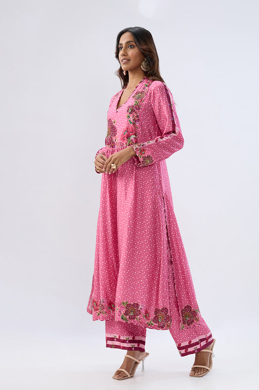 Blossom Pink Gathered Yoke Kurta Set