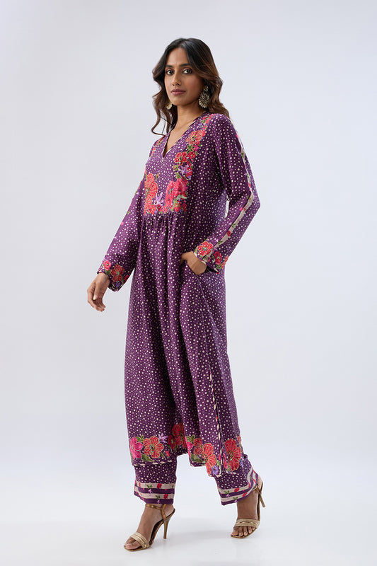 Blossom Purple Gathered Yoke Kurta Set