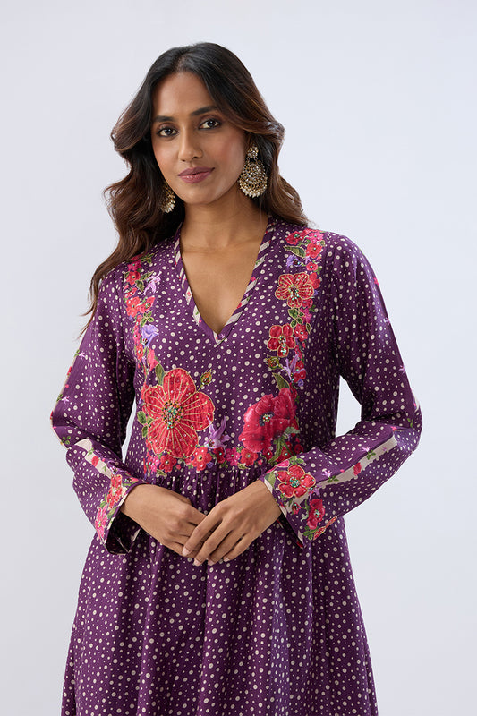 Blossom Purple Gathered Yoke Kurta Set