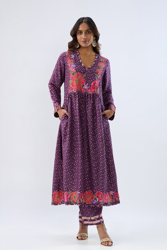 Blossom Purple Gathered Yoke Kurta Set