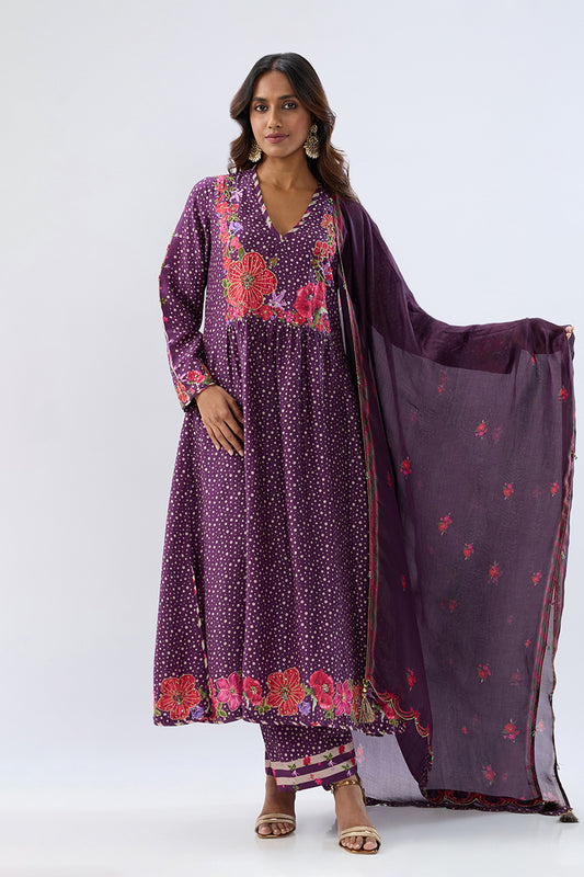 Blossom Purple Gathered Yoke Kurta Set