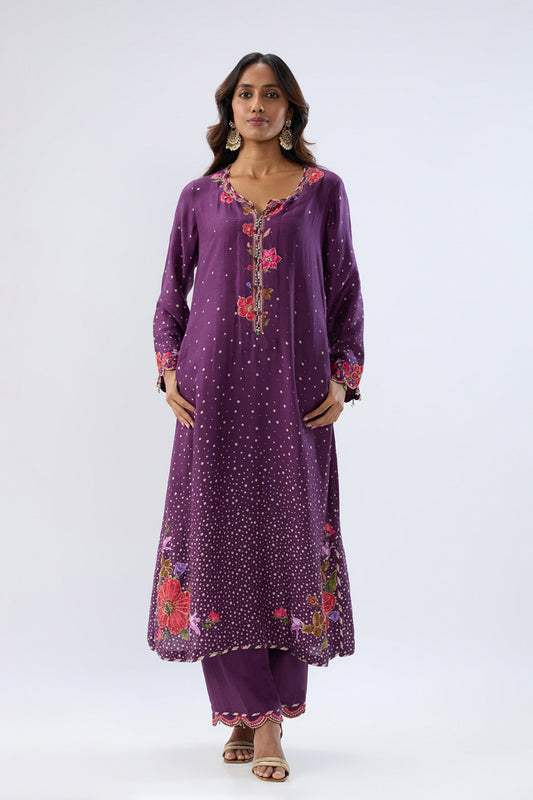 Blossom Purple Scallop Kurta Set