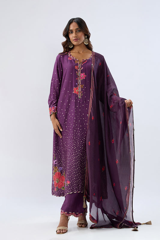 Blossom Purple Scallop Kurta Set