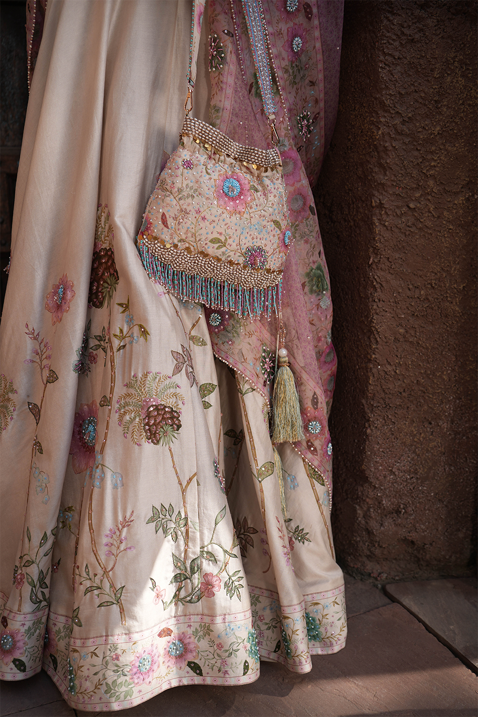 Ivory Mughal Embroidered Potli Bag