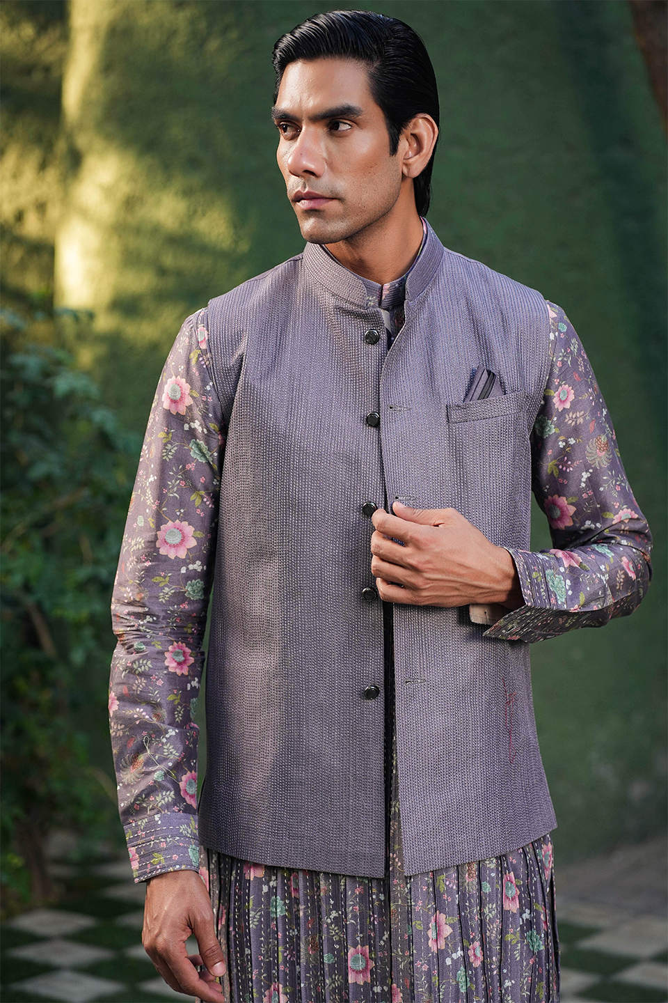 Purple Mughal Embroidered Bandi