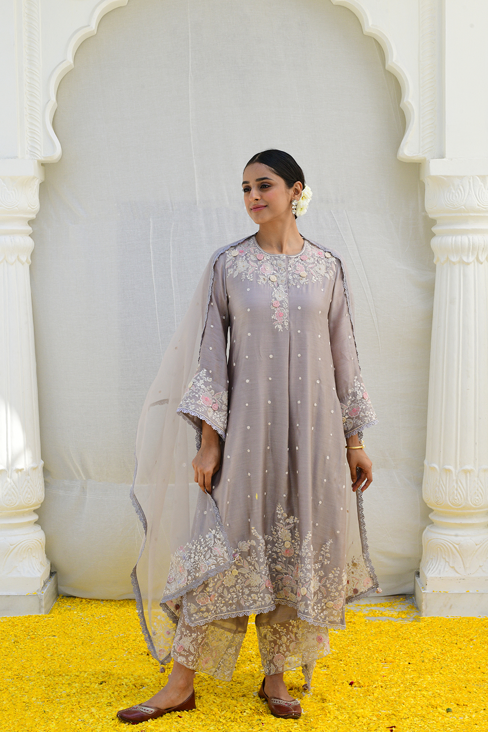Grey Ivory Heavy Long Kurta