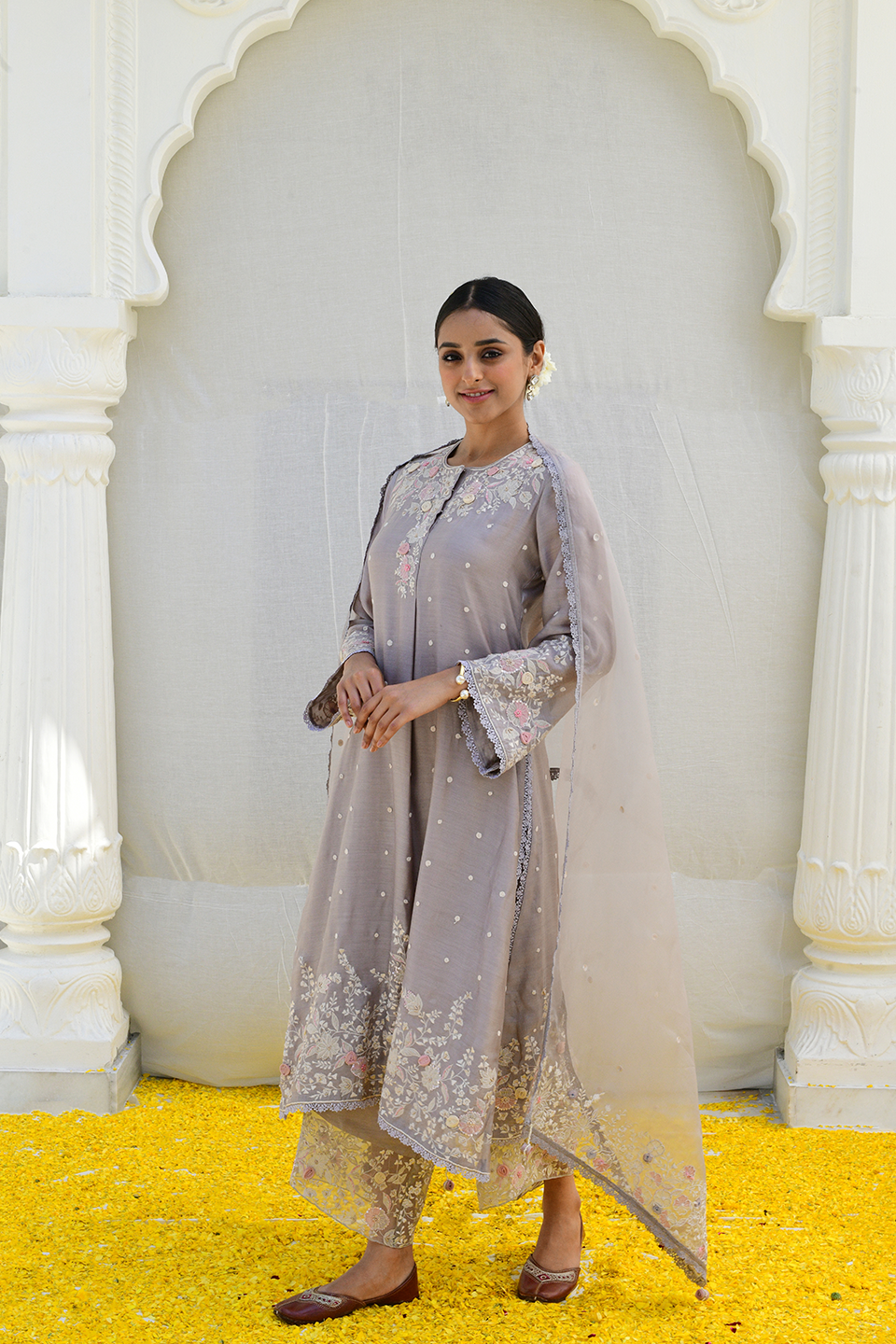 Grey Ivory Heavy Long Kurta