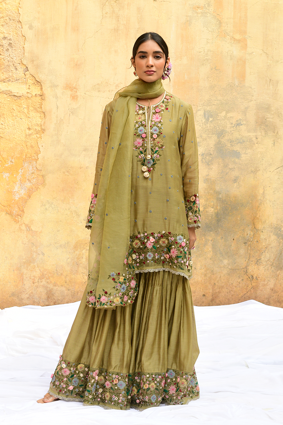 Olive Green Orchid Sharara