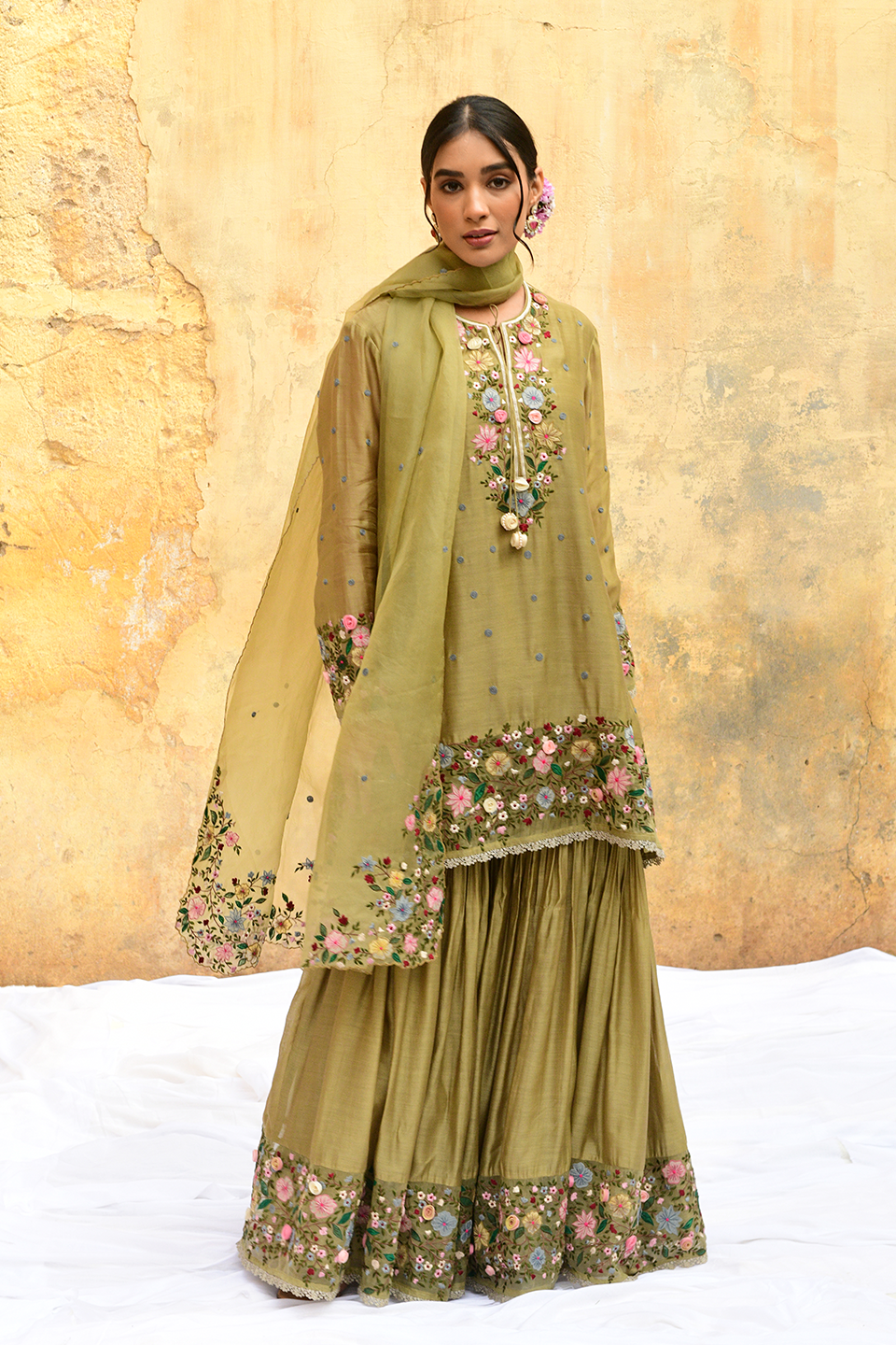 Olive Green Orchid Sharara