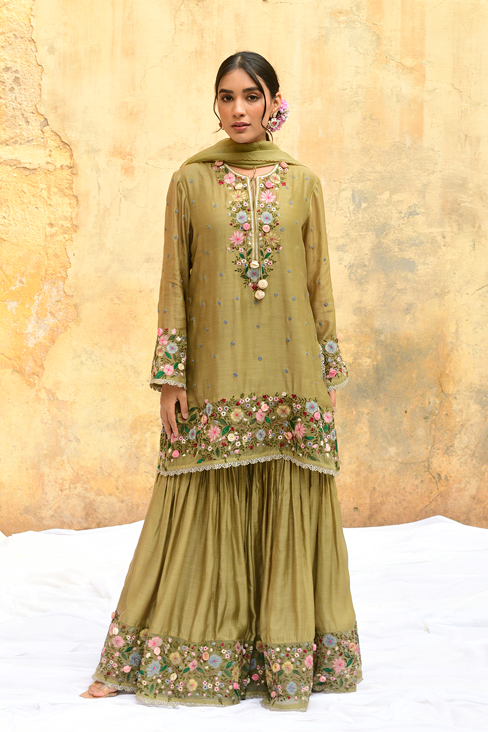 Olive Green Orchid Sharara