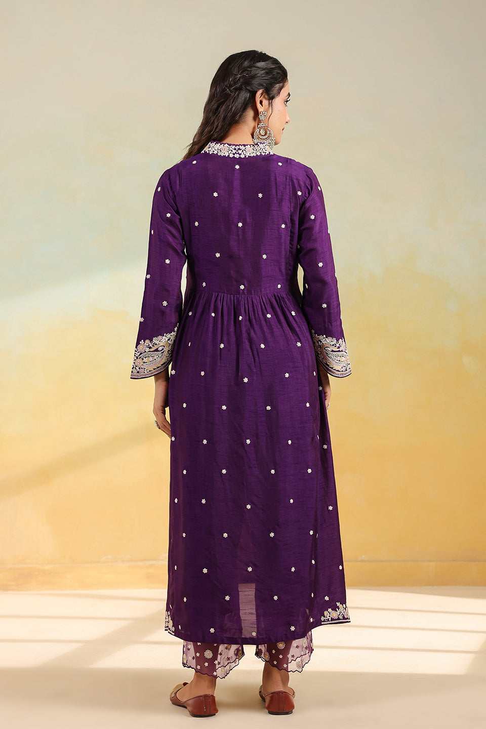 Purple Dori Paisley Frock Style Kurta Set