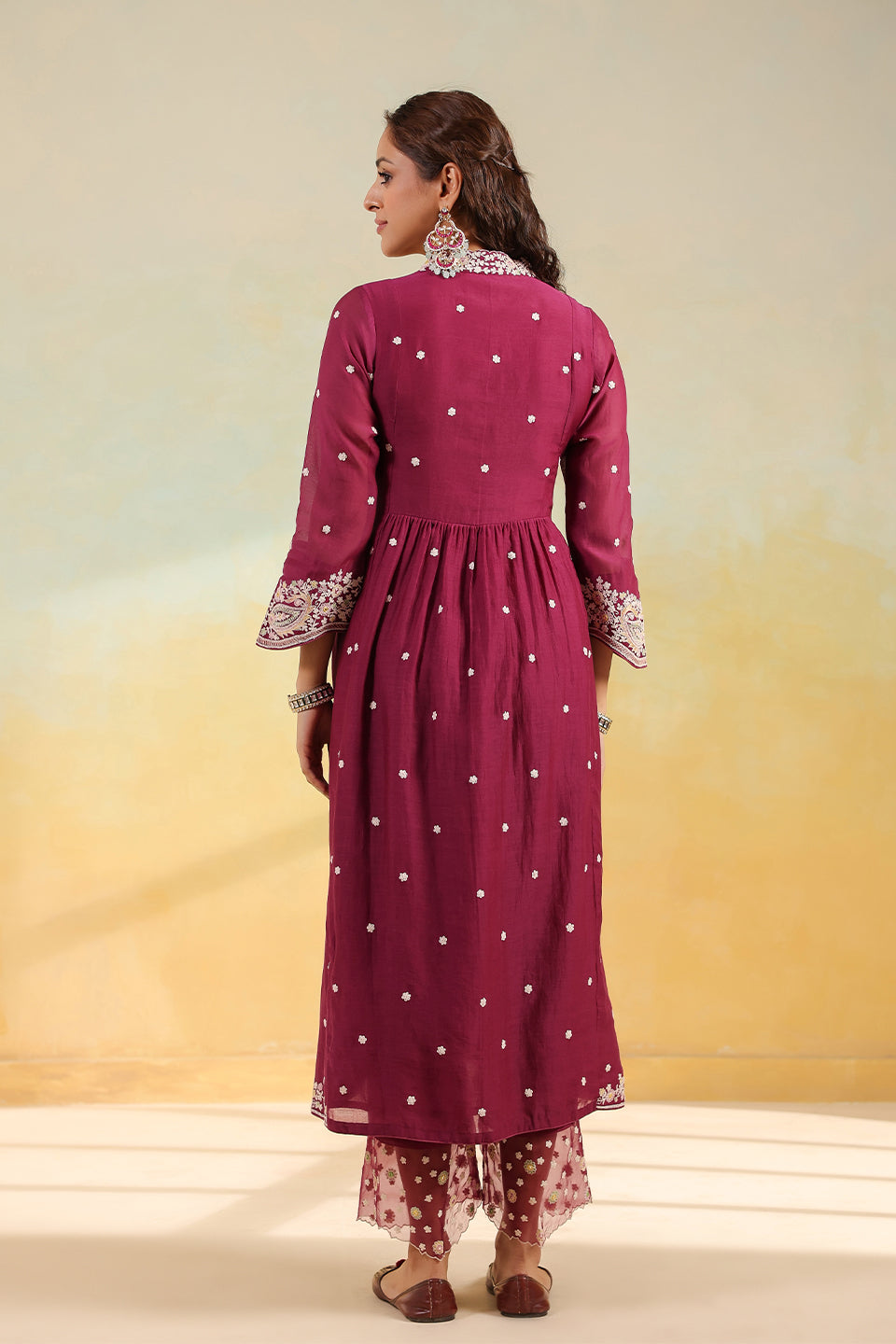 Wine Dori Paisley Frock Style Kurta Set