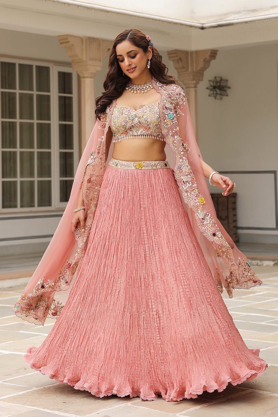 Gulzar Pink Cape Lehenga Set