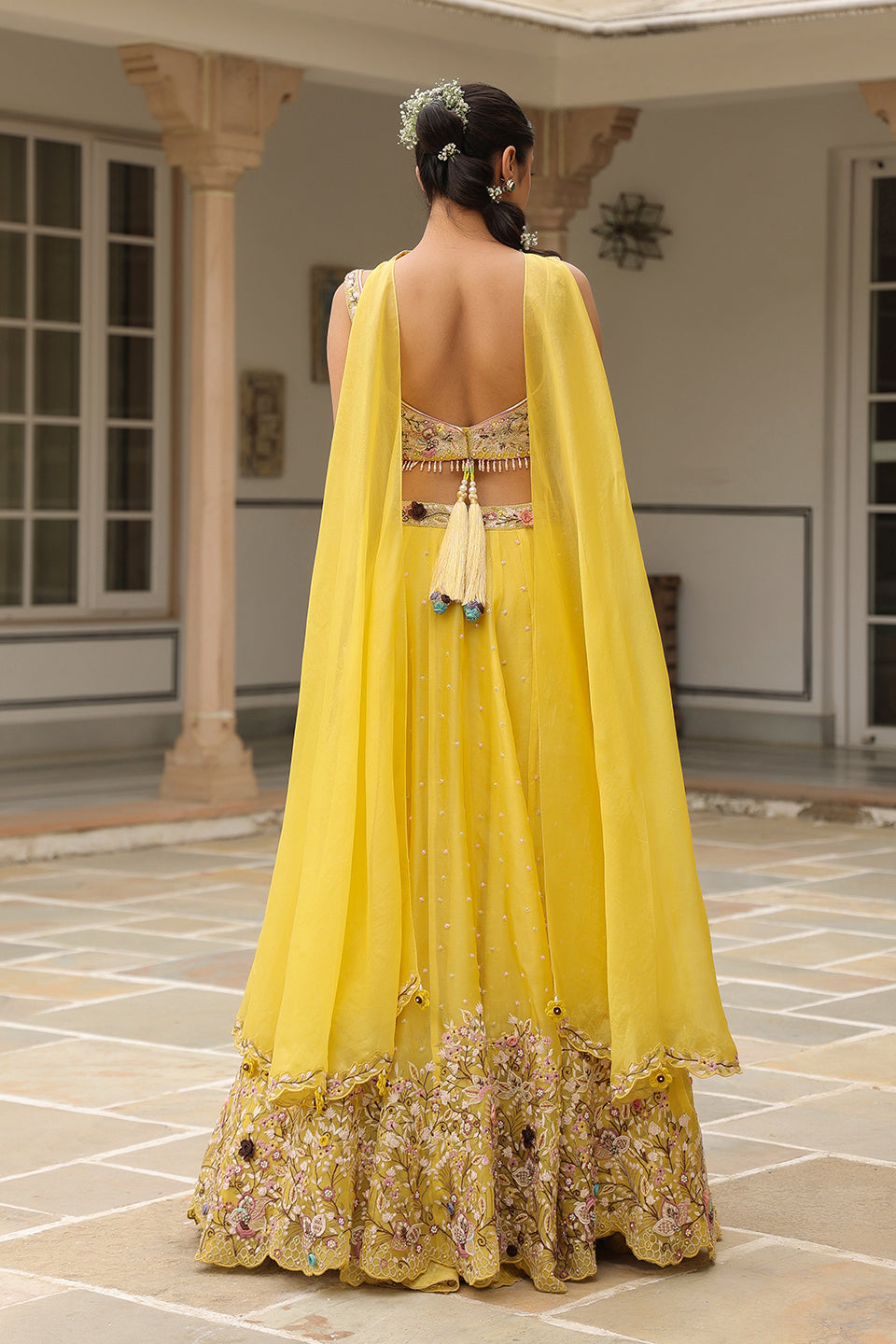 Gulzar Yellow Heavy Choker Scallop Lehenga Set