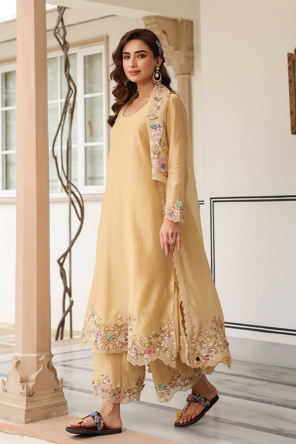 Gulzar Ivory Heavy Jacket Style Kurta Set