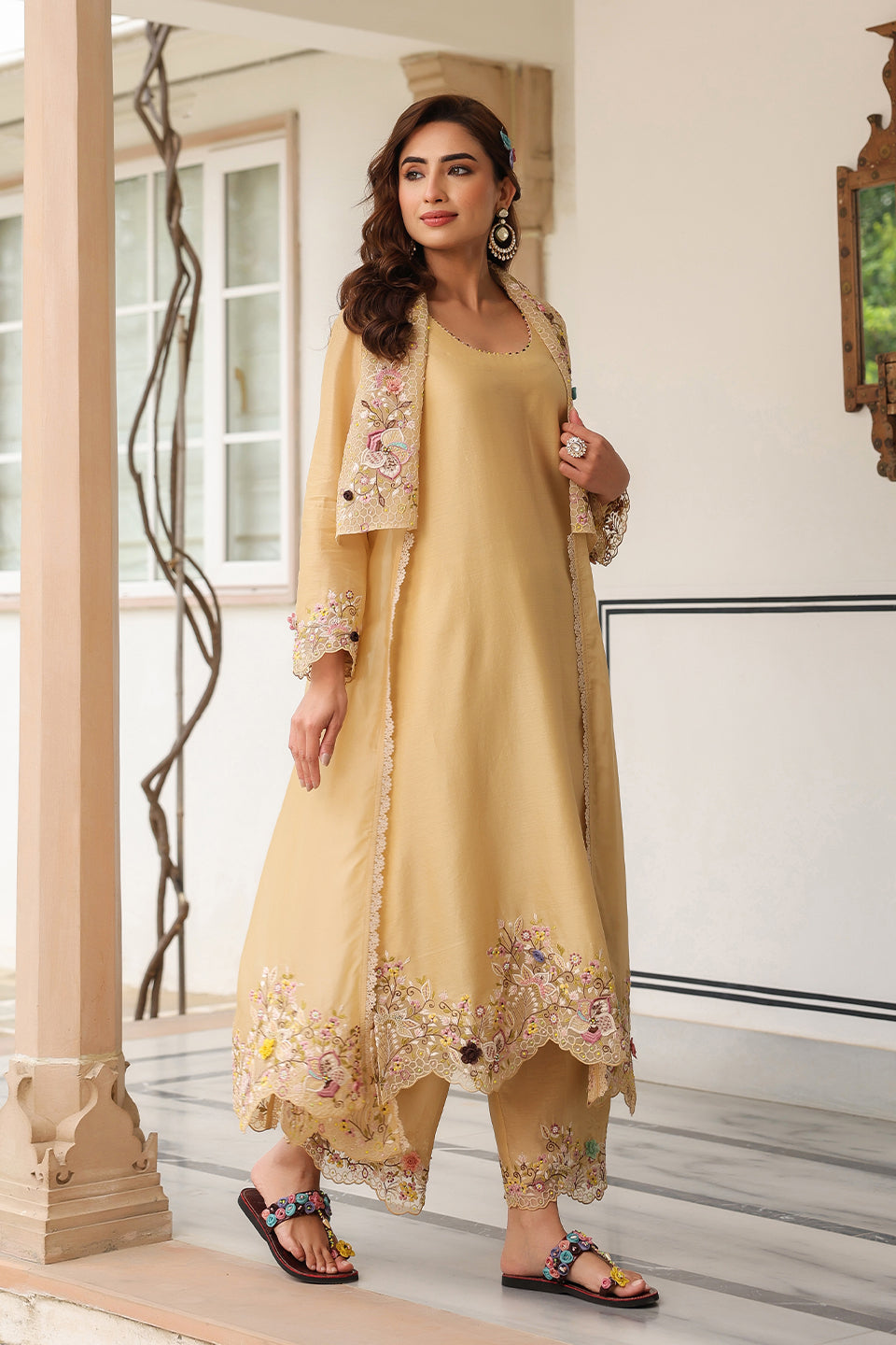 Gulzar Ivory Heavy Jacket Style Kurta Set