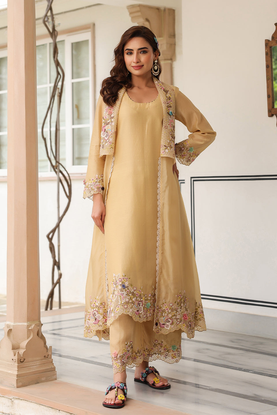 Gulzar Ivory Heavy Jacket Style Kurta Set