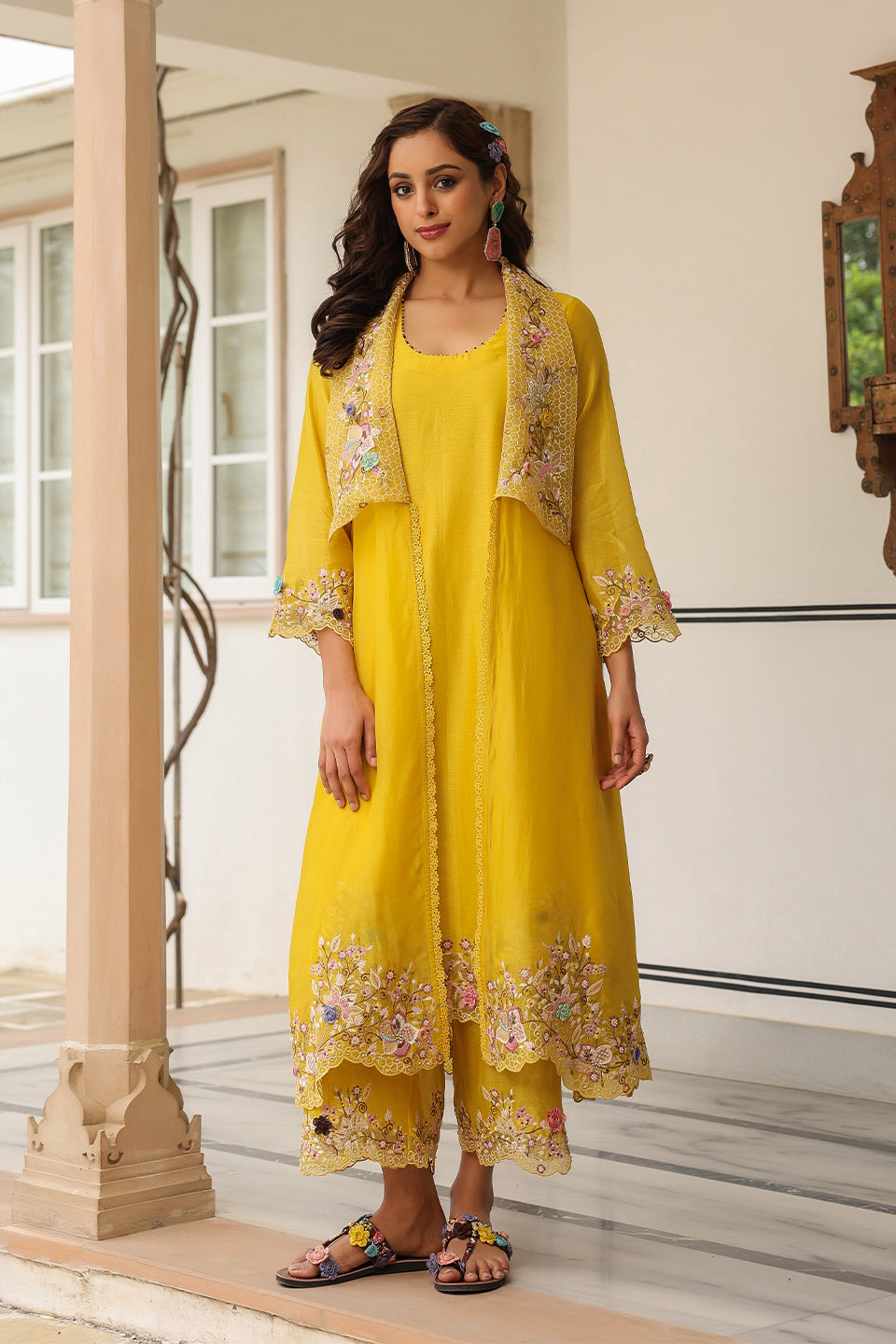 Gulzar Yellow Heavy Jacket Style Kurta Set