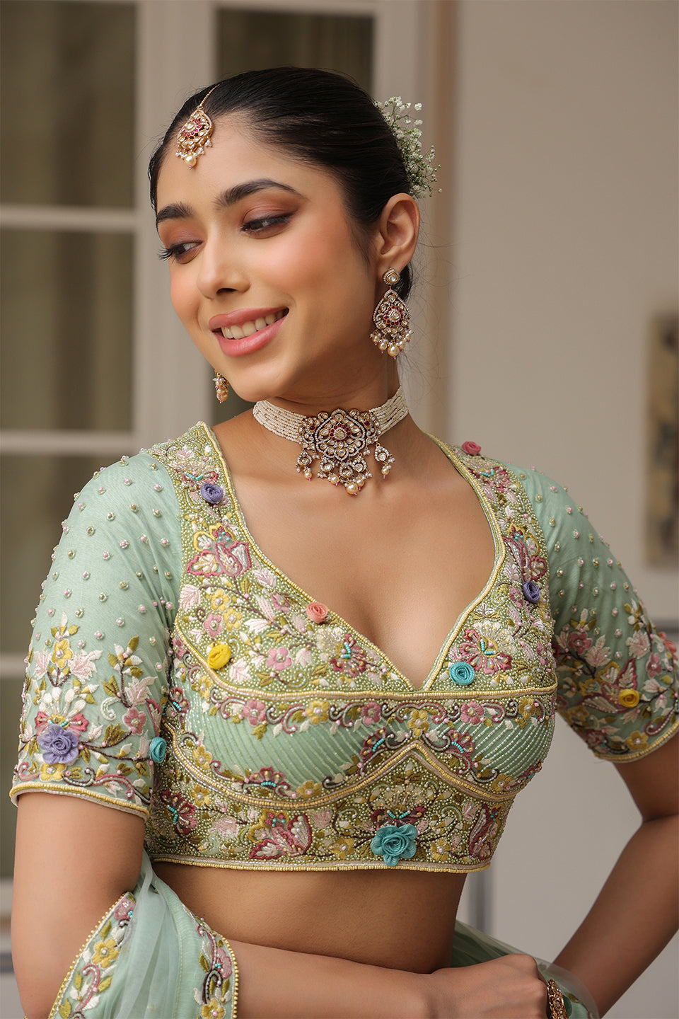 Gulzar Sea Green Jaal Lehenga Set