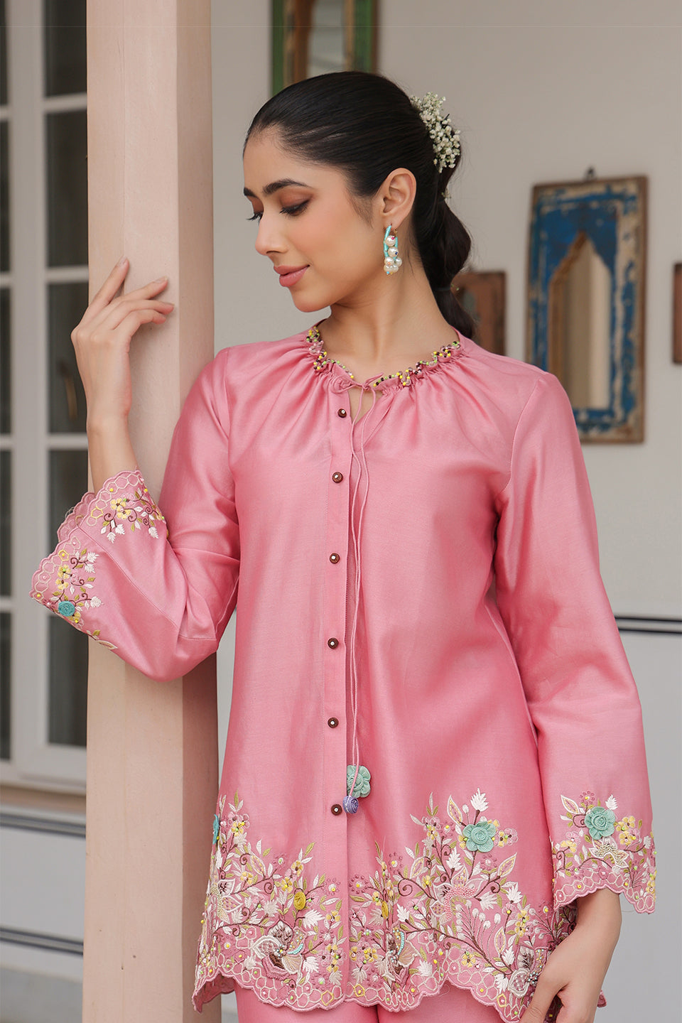 Gulzar Pink Scallop Co-ord Set