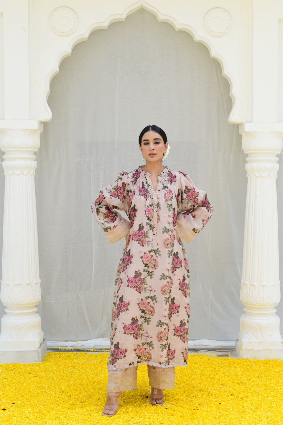 Ivory Floral Rose Frill Kurta set