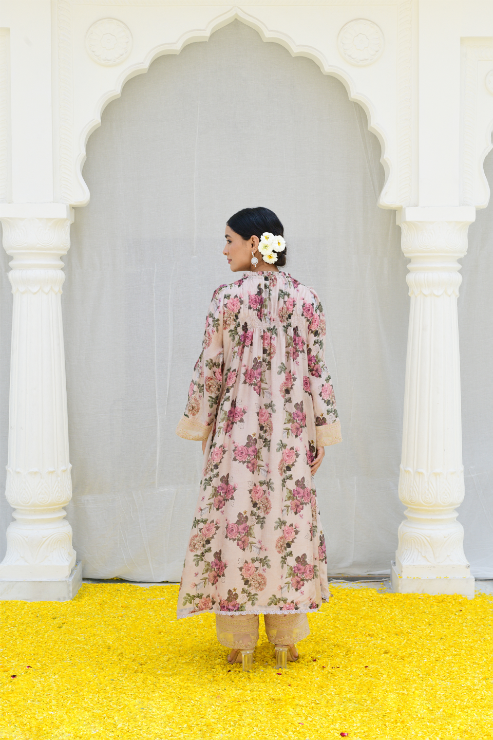 Ivory Floral Rose Frill Kurta set