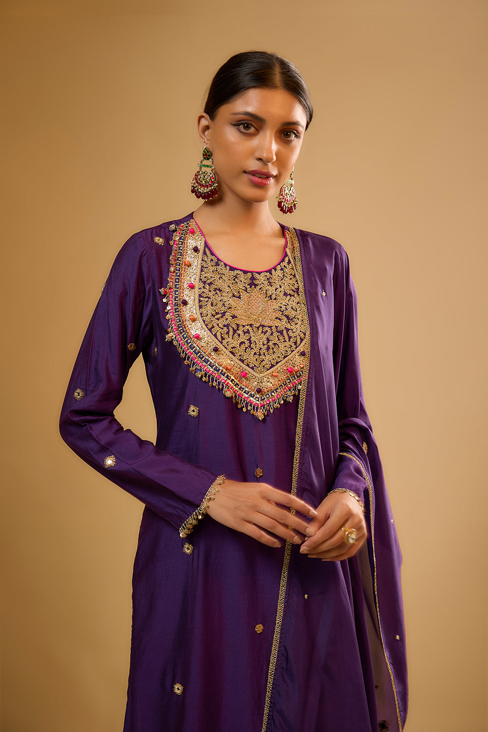 Nazakat Purple Lotus Yoke Kurta Set