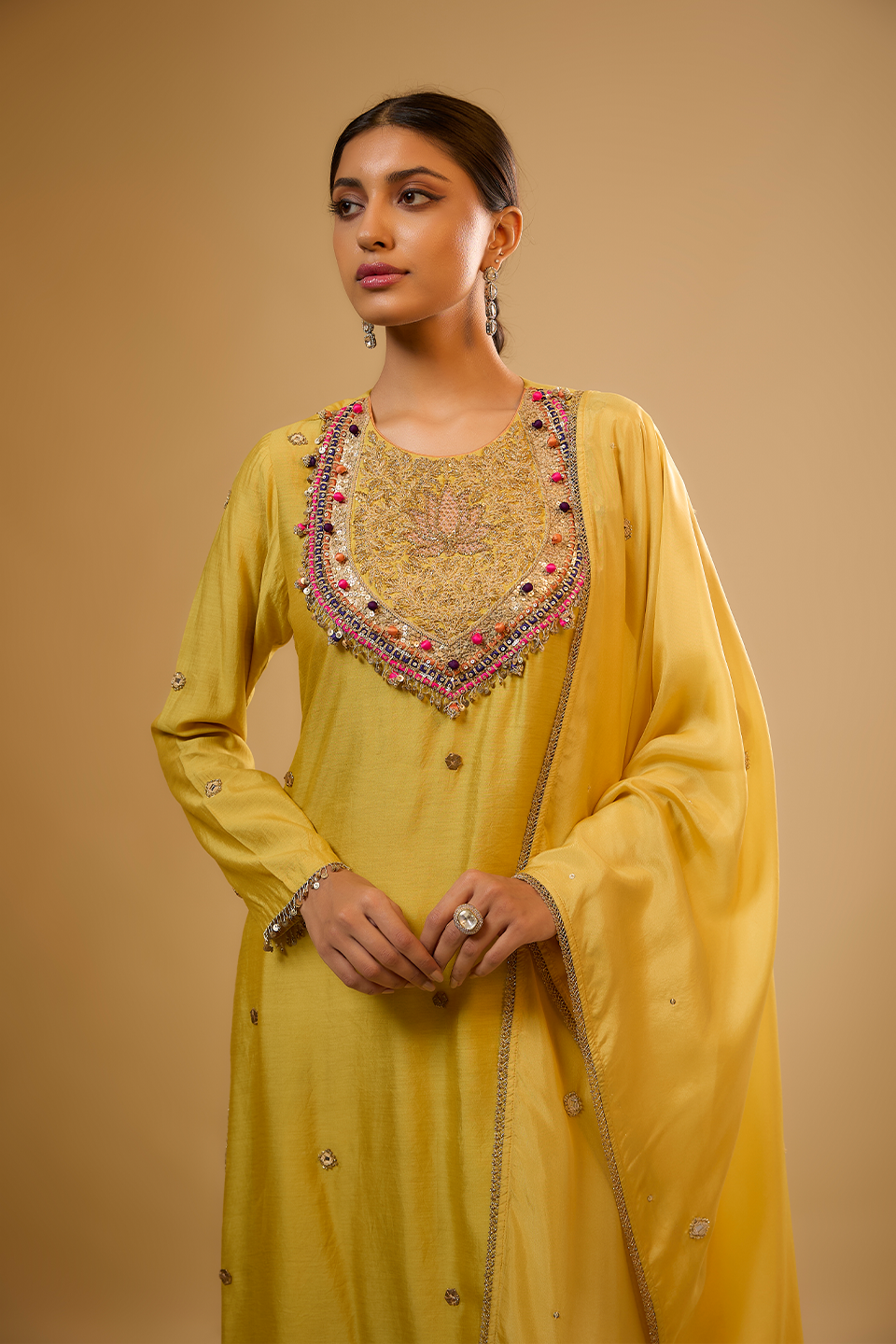 Nazakat Yellow Lotus Yoke Kurta Set