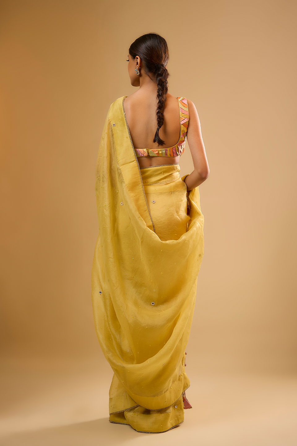 Nazakat Yellow Organza Saree Set