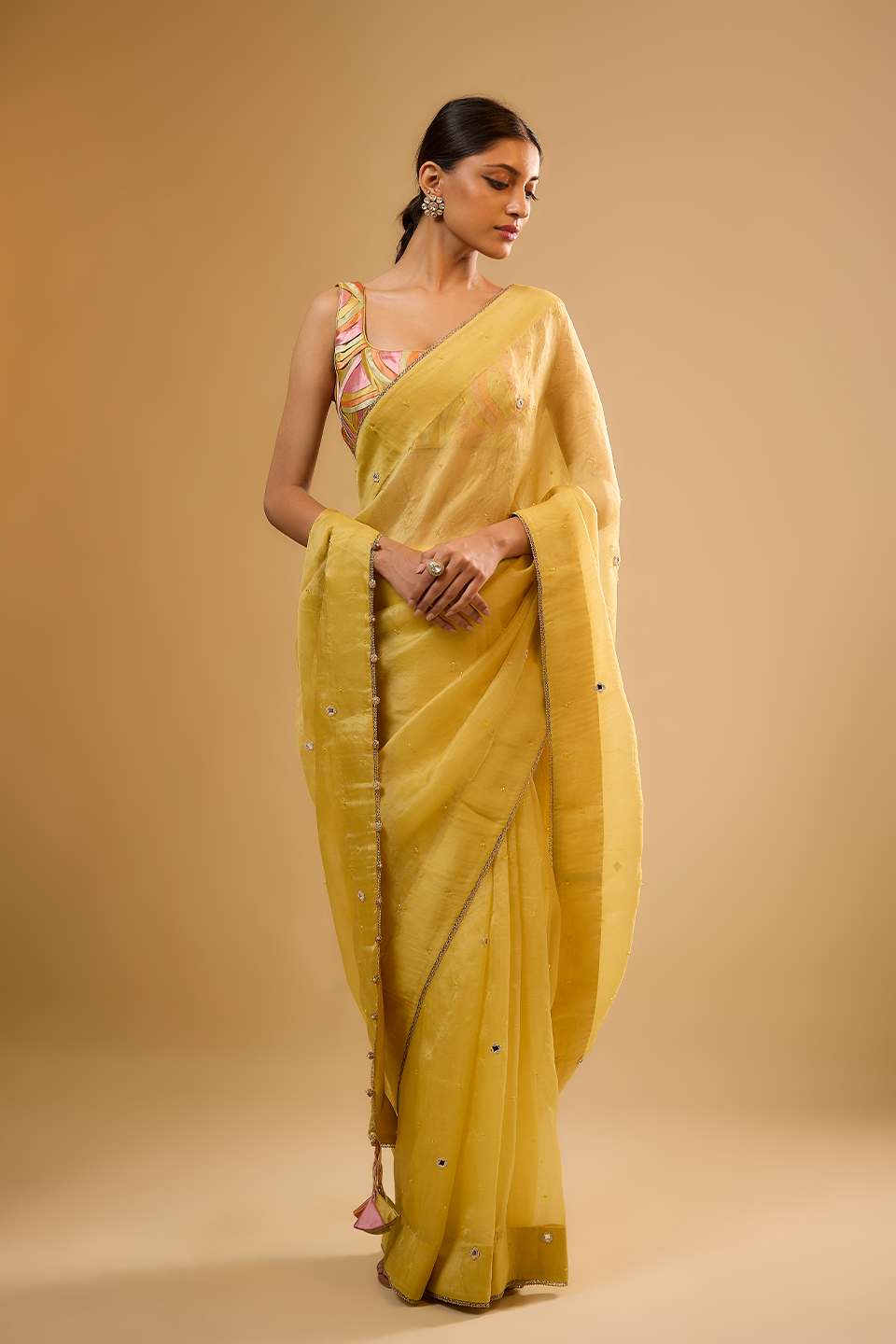 Nazakat Yellow Organza Saree Set