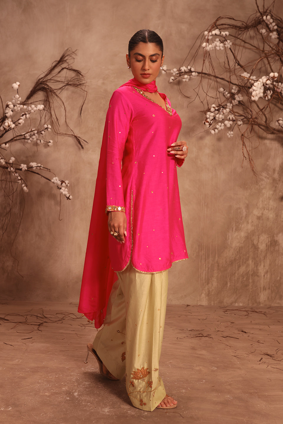 Nazakat Hot Pink Jaal Kurta Set