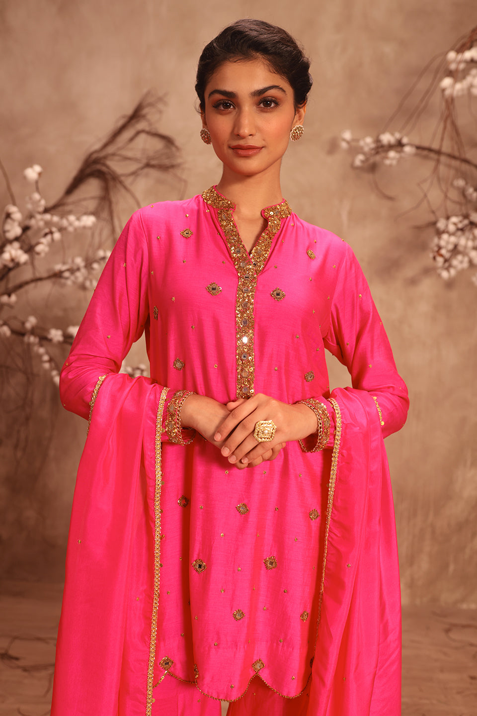 Nazakat Hot Pink Mirror Work Sharara Set