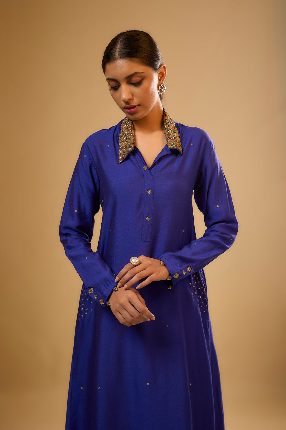 Nazakat Indigo Collar Kurta Set