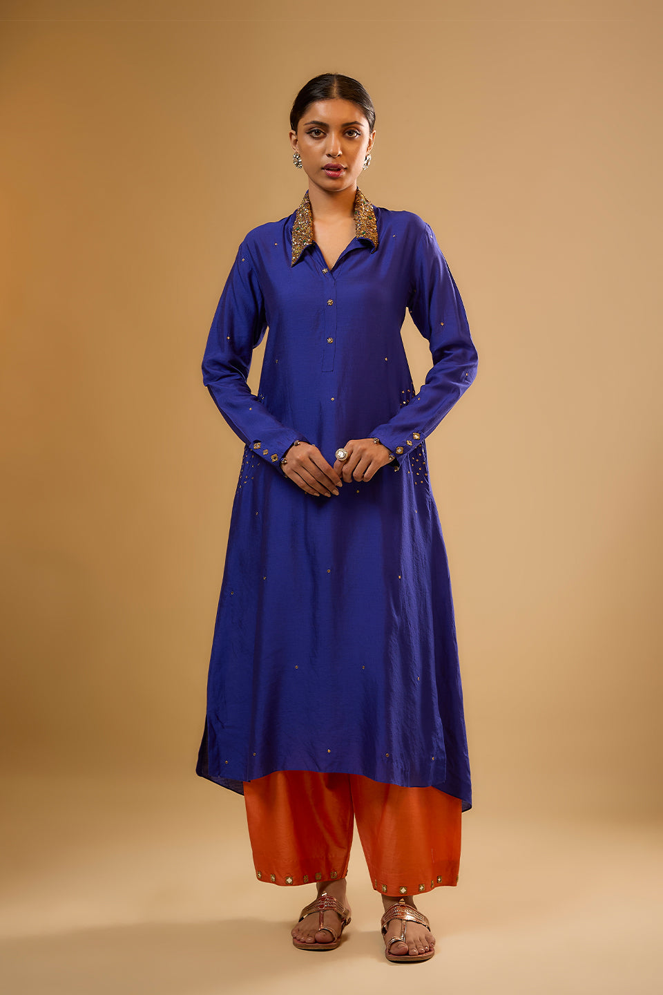 Nazakat Indigo Collar Kurta Set