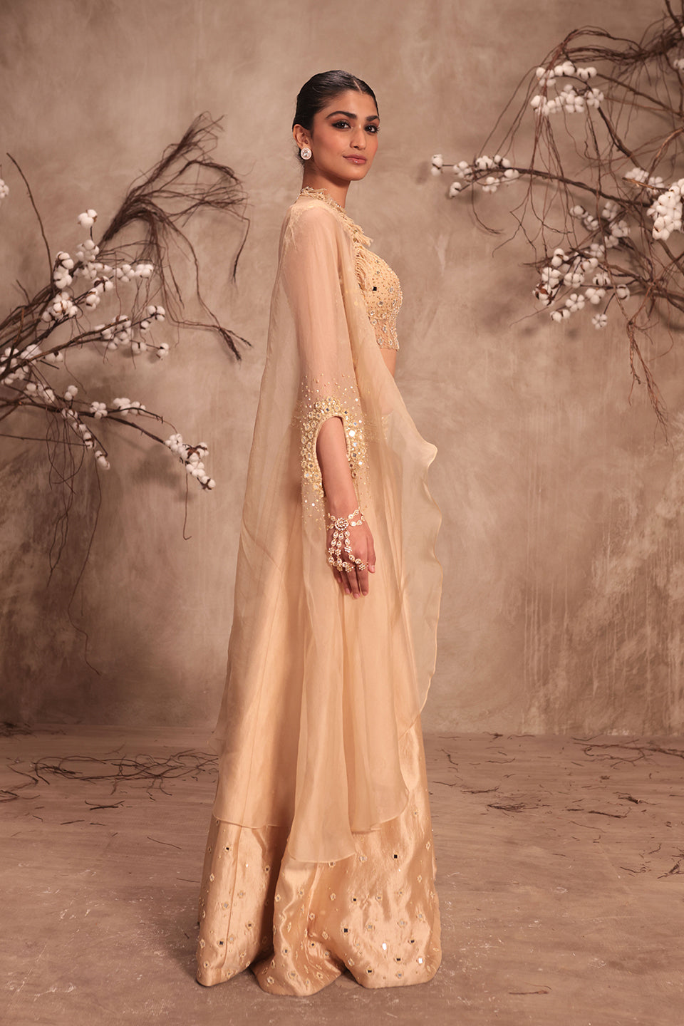 Nazakat Ivory Heavy Cape Style Lehenga Set