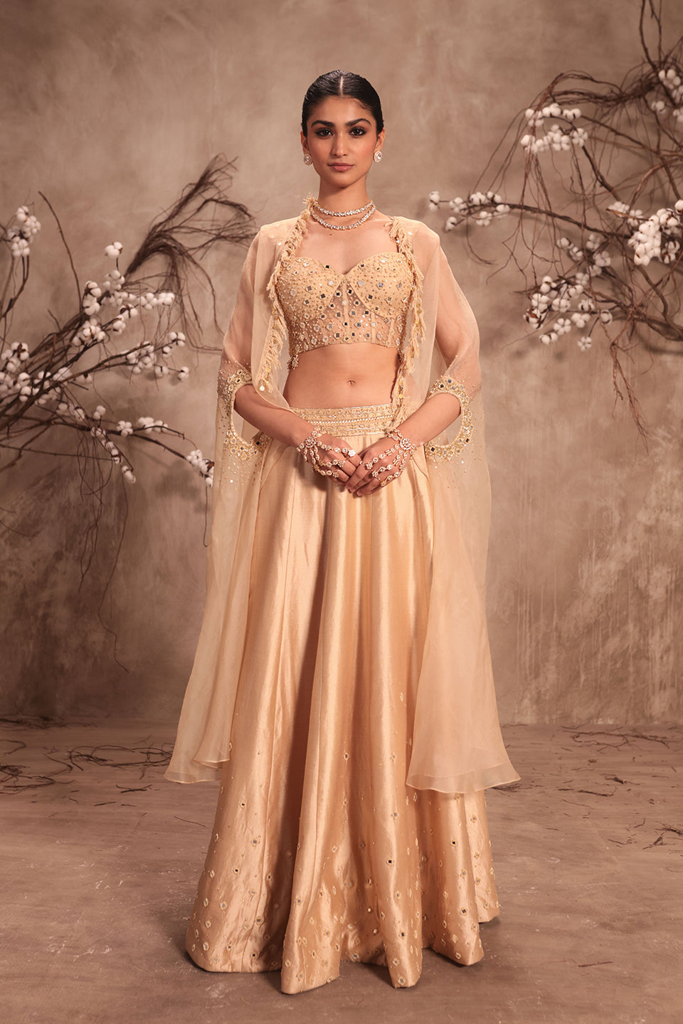 Nazakat Ivory Heavy Cape Style Lehenga Set