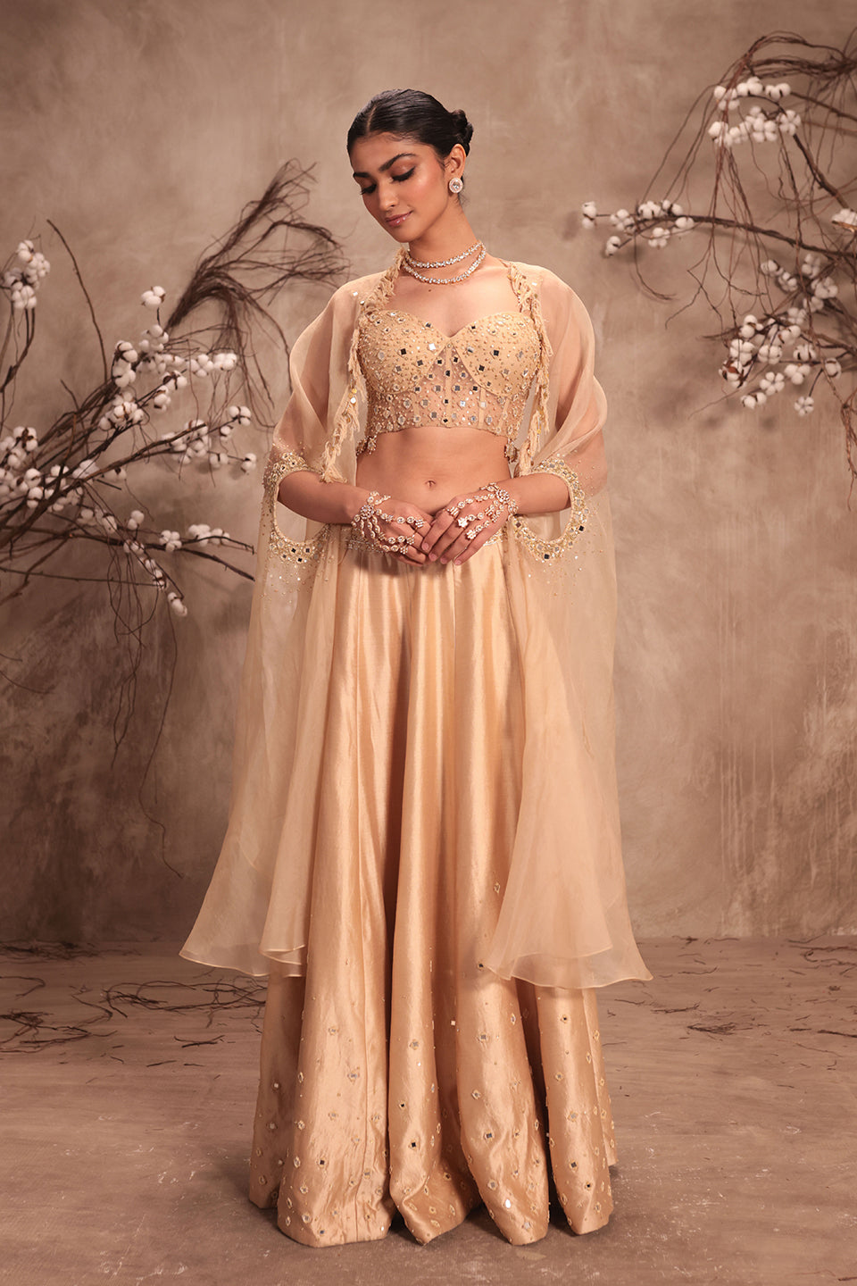 Nazakat Ivory Heavy Cape Style Lehenga Set