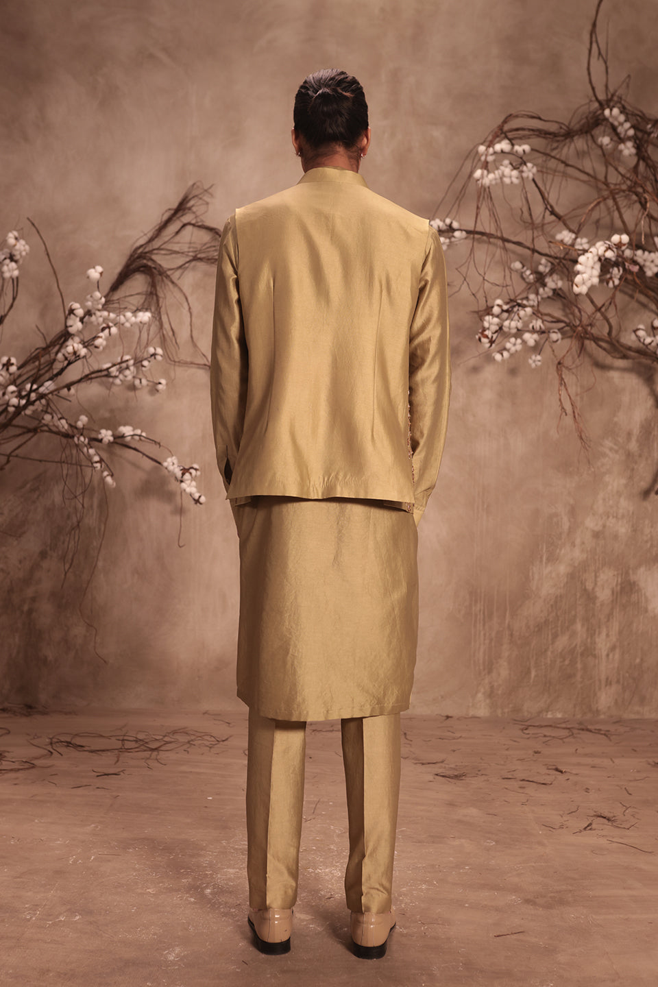Nazakat Light Green Striped Embroidered Bandi Kurta Set